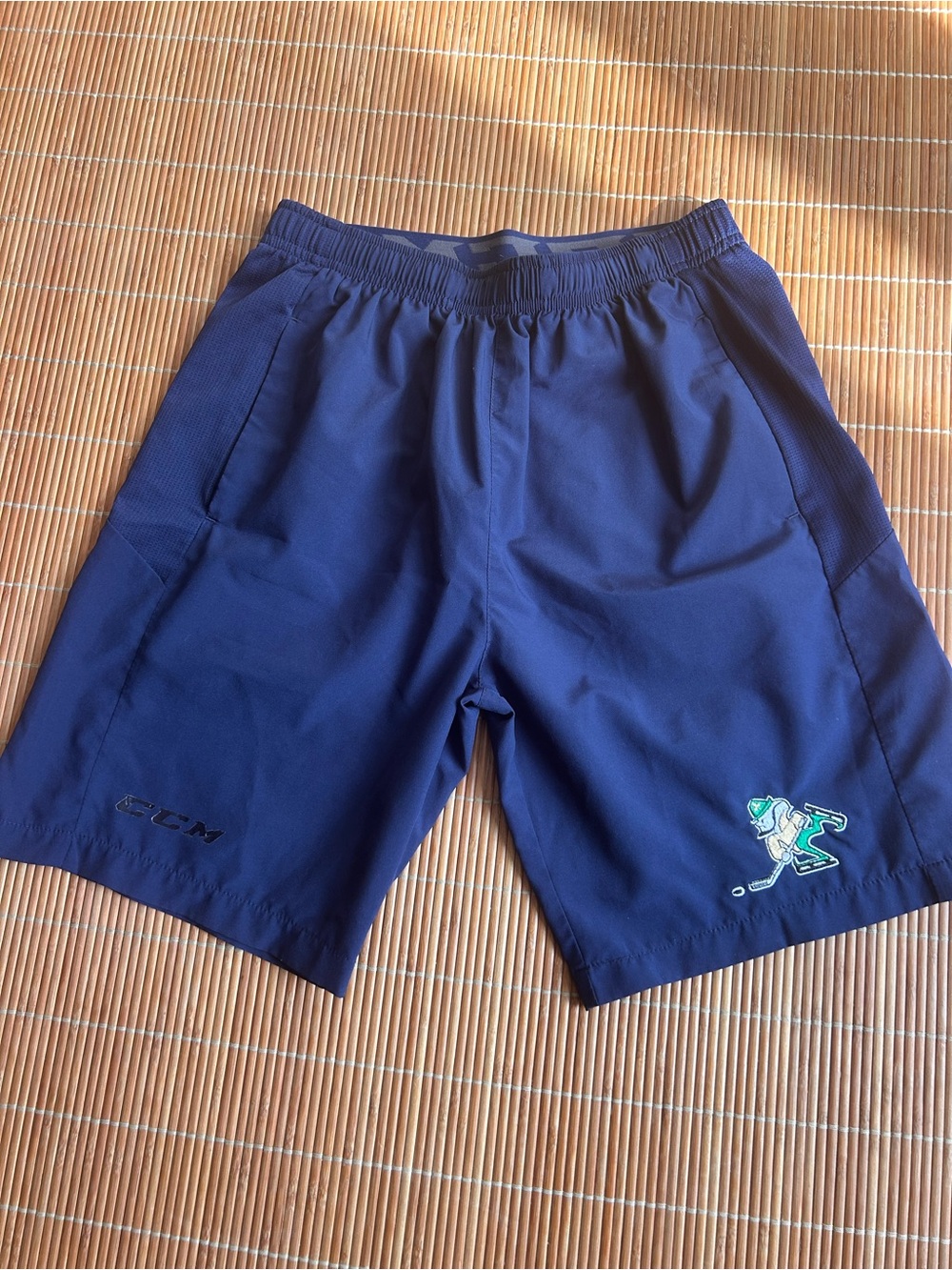 CCM Youth XL Navy Athletic Training Short with ND Hockey Logo